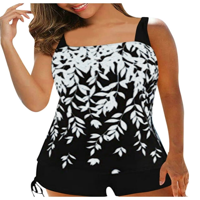 Women Plus Size Tankini Swimsuits Two Piece Swim Top Shorts Tummy Control Bathing Suits Swimwear