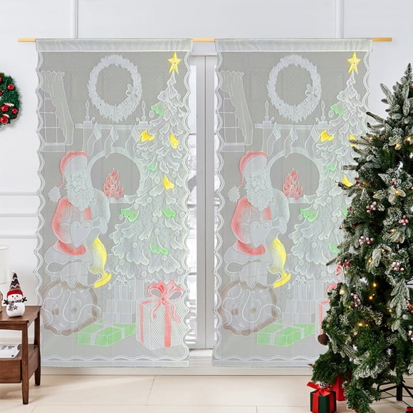 EGNMCR Christmas Decorations, Christmas Ornaments, Christmas Gifts Christmas Colorful Christmas Tree Curtain Lace Christmas Threaded Pole Curtain Snowman Decoration Polyester door curtains