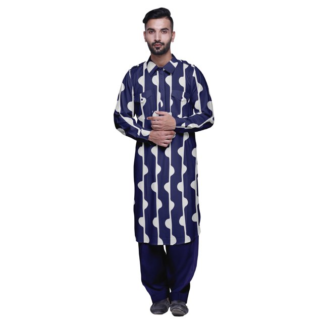 Atasi Printed Pathani Kurta With Salwar For Men Indian Summer Ethnic Set
