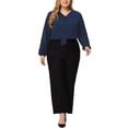 thumbnail image 2 of GRACE & GRANDEUR Women's Plus Size Fashion Work Long Sleeves Ribbon Front Chiffon Blouse 1X Dark Blue, 2 of 6