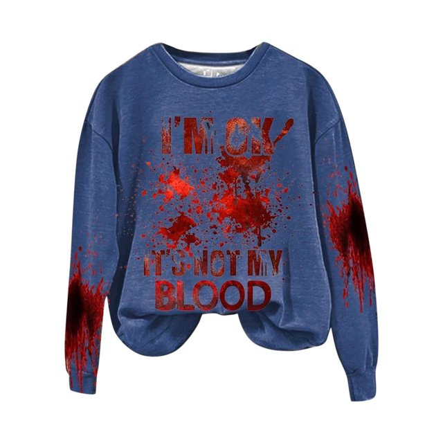 Rbaofujie Couples Chandails à Capuchon Halloween Mode Femmes Décontracté Manches Longues Col Rond Imprimé Chandail pour Dames Hauts Blouse Marine Chandails pour Dames