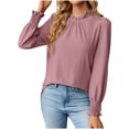 thumbnail image 1 of IROINNID en Solde Polyester T-Shirt à Manches Longues pour Femmes Confortable Col Rond Profond Uni Blouse Chemise Haut,Pink, 1 of 4