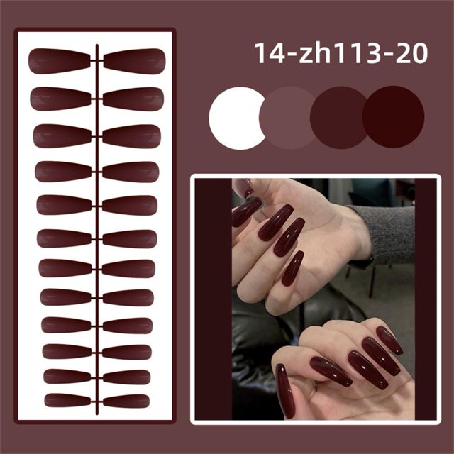 Glossy Press On Nails Long Square Fake Nails Elegant 24Pcs лн [ζ √| Y9R5
