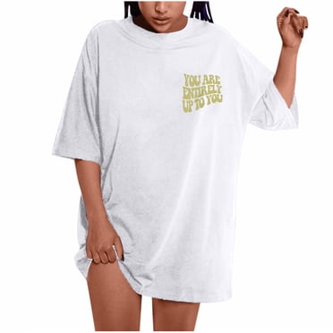 DPTALR T-Shirts Surdimensionnés pour Femmes Grande Taille à Slogan Graphique Épaules Tombantes Manches Courtes Hauts d'Été Amples Chandails à Enfiler