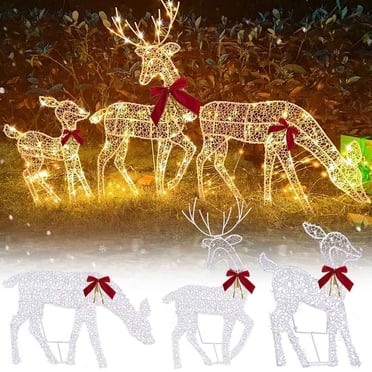 3pc Lighted Christmas Deer Family Set,Large Outdoor Yard Reindeer Holiday Decoration with Lights,Outdoor Christmas Decorations Deer Family,Light Deer Garden Decoration Outdoor Christmas Decoration