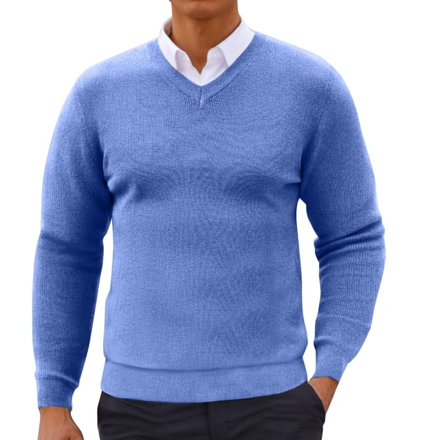 Mens Knit Shirts Long Sleeve Sweater Solid Color V-Neck Pullover Moisture Sicking Muscle Tops