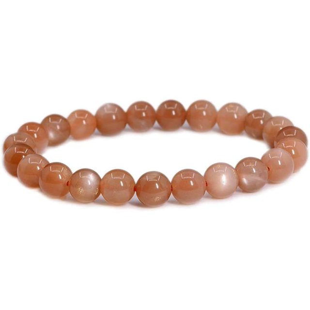 Bracelet Extensible en Perles Rondes de 8 mm en Pierre de Soleil Orange Naturelle de Qualité A, Unisexe, 7 Pouces