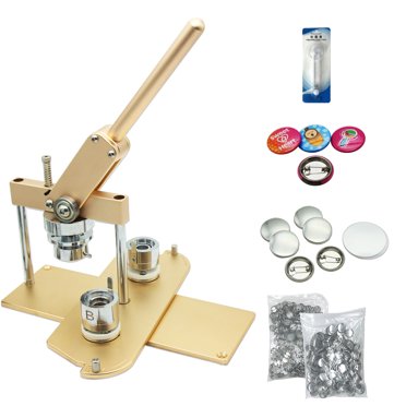 ChiButtons Kit 25mm (1 Pouces) Machine à Presser des Badges pour Fabriquer des Boutons - B400 + Moules à Matrice Ronde 25mm + Ensemble de 500 Composants de Boutons à Broche + Coupe-Cercle Ajustable (Doré)
