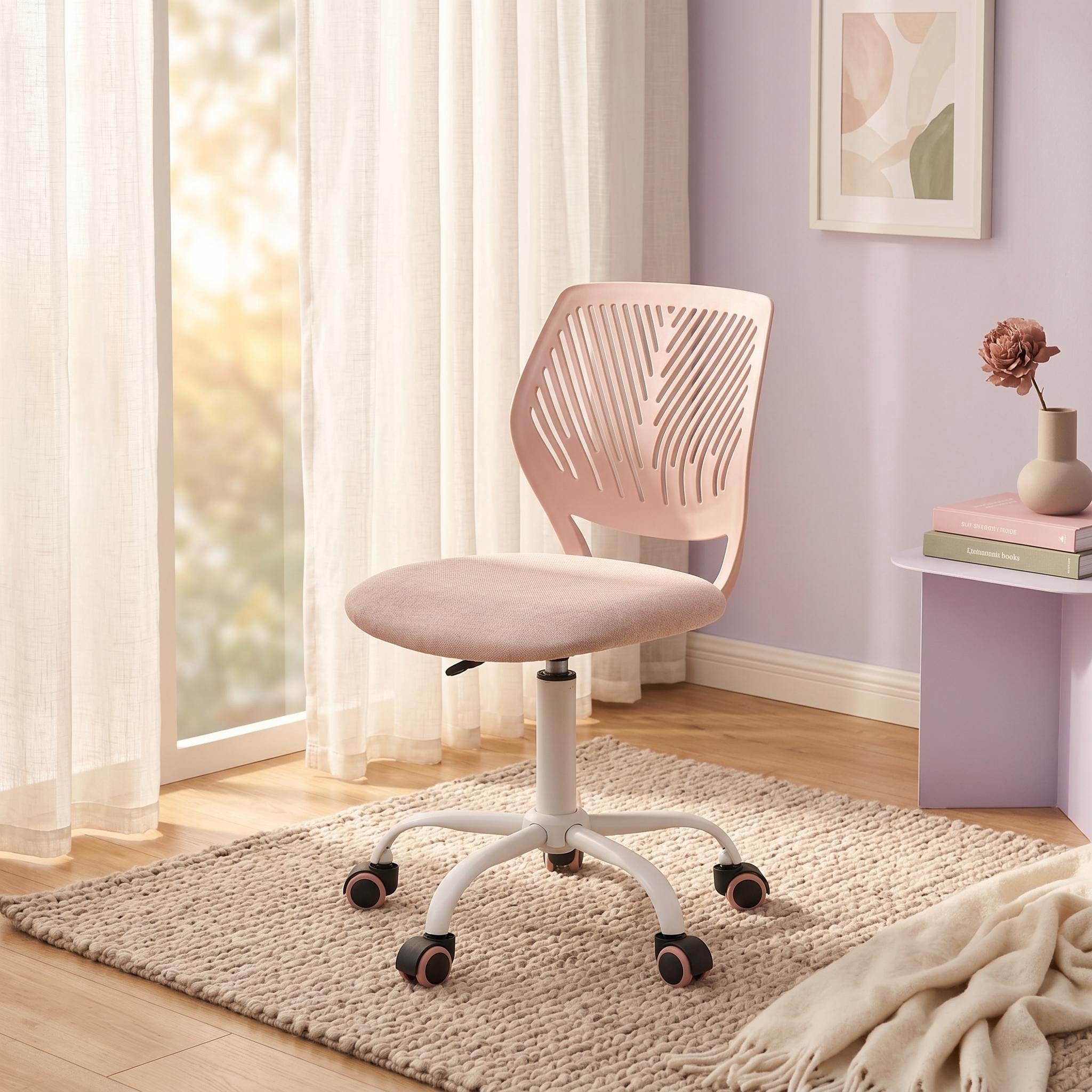 Homy Casa 1-Piece Pink Swivel Desk Chair, Adjustable Height Rolling Task Chair for Kids Study, Bedroom, Home Office