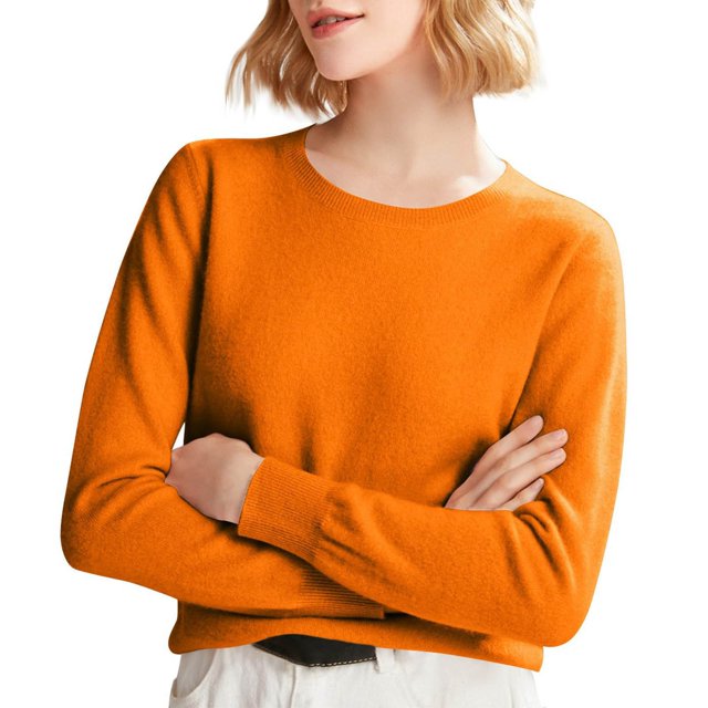 ManxiVoo Chandail à Capuche Tricoté à Manches Longues et Col Rond pour Femmes, Automne Hiver, Tenue Décontractée, Taille TG, Orange