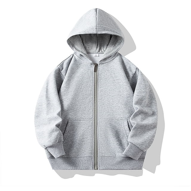 Milgrthf Unisexe Garçons Filles Chandails d'Automne Sport Décontracté Manches Longues Fermeture Éclair Complète Mignon Col Ras du Cou Basique Couleur Unie Chandails à Capuchon Chandail avec Poche Gris 11-12 Ans