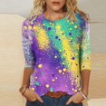 thumbnail image 2 of Penkiiy T-shirt Décontracté à Col Rond Manches 3/4 pour Femmes Mardi Gras Mode Imprimée L Multicolore, 2 of 5