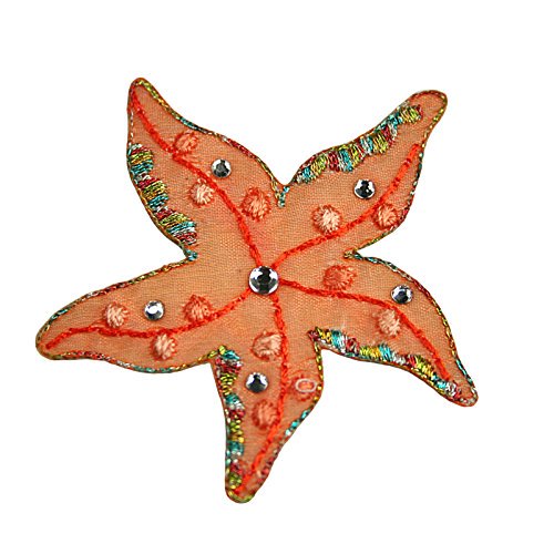 Altotux Orange Sea Starfish Rhinestone Self Adhesive Iron On Applique Patch