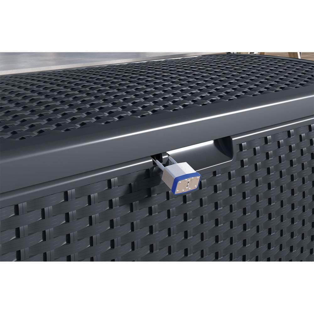 Suncast 73 gallons. Boîte de terrasse en osier en résine - Pour patio ou usage extérieur - Cyberespace