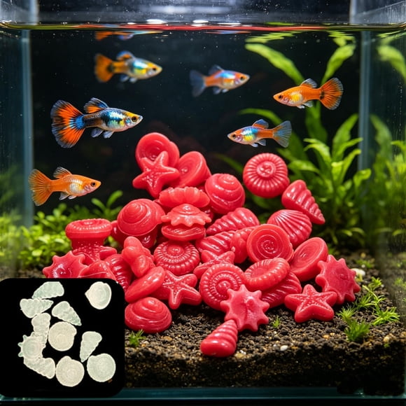 Artificial Starfish and Sea Shell Aquarium Decor, Luminous Glowing Plastic Stones for Freshwater and Saltwater Tanks, Night Light Underwater Scenic Accent