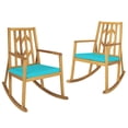 thumbnail image 1 of Costway 2 PCS Patio Rocking Chair Acacia Wood Armrest Cushioned Sofa Garden Turquoise, 1 of 10