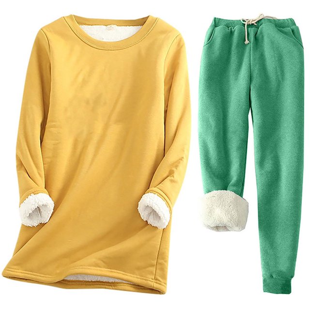 Pisexur Ensembles 2 Pcs pour Femmes Ensembles de Pyjama en Molleton Chaud pour Femmes 2 Pcs Chandail à Col Rond Pantalon de Pyjama Ample Vêtements de Détente Décontractés Tenues d'Hiver Surdimensionnées Grande Taille P-5TG