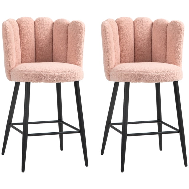 HOMCOM Bar Stools Set of 2, Counter Height Barstools with Back, Pink