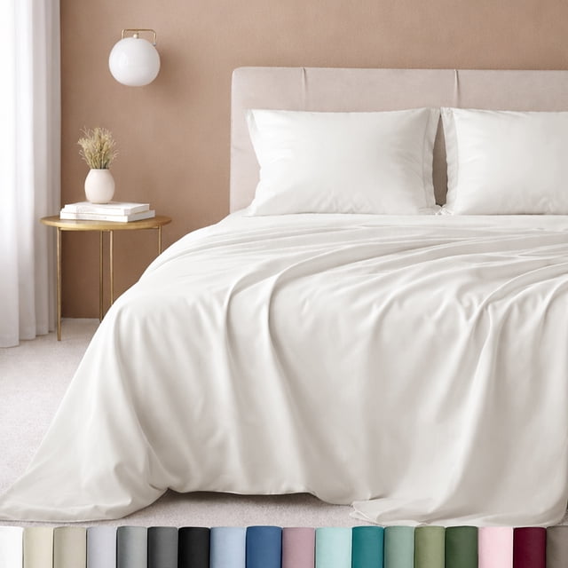 California Design Den Double Size Sheet Set - 600 Thread Count 100% Cotton Sateen, Soft & Breathable - True Ivory