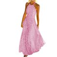 thumbnail image 2 of HKEJIAOI Robes Décontractées Soldes Liquidation Robe Fleurie pour Femmes Mode Décontractée Été Sans Manches Col Rond Robe à Pois Col Licou Fermeture Éclair Robe pour Femme Longues Robes Rose, 2 of 5