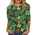 thumbnail image 1 of CEHVOM Mode Femme T-shirt Imprimé Saint-Patrick Manches 3/4 Blouse Col Rond Tops Décontractés Liquidation, 1 of 4