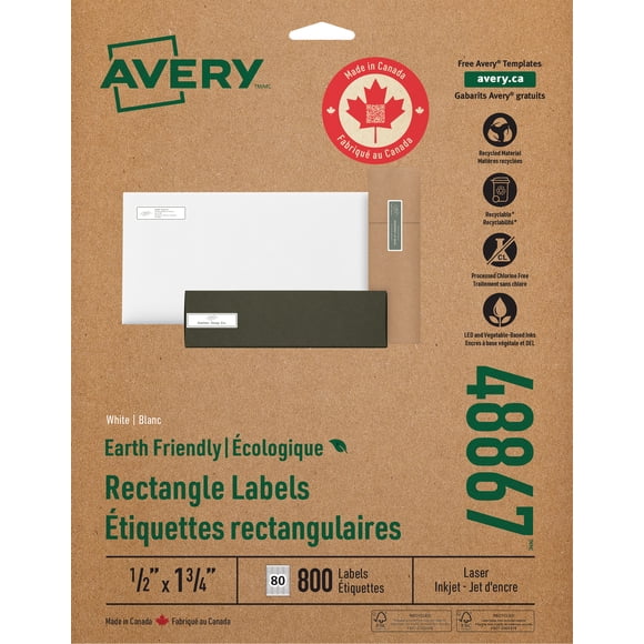 Avery Earth Friendly White Rectangle Labels,  Matt White, Permanent
