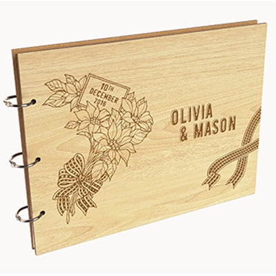 Darling Souvenir Personalized Engraved Laser Cut Wedding Guest Book Wooden Cover Sign-in Book Registry Guestbook Scrapbook-IW