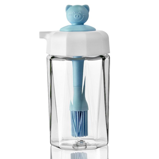 Oil Dispenser with Brush Opening Condiment for Kitchen Family Container Multifunctional Cooking Seasoning Jar Family Party Grilling Baking Tool Blue
