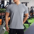 thumbnail image 2 of Men's Muscle T Shirts Stretch Short Sleeve V Neck Bodybuilding Workout Tee Shirts Slim Fit Ribbed Knit Shirt, 2 of 5
