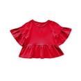 thumbnail image 4 of Shirts for Girls, Children Solid Color Loose Girl Ruffle Sleeve Round-Neck Blouses Western Style Top, 4 of 4