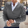 thumbnail image 2 of MIASHUI Men's Fall Winter Pullover V-Neck Solid Color Cardigan Knit Shirt Jacket Long Sleeve Comfort Grey,L, 2 of 5