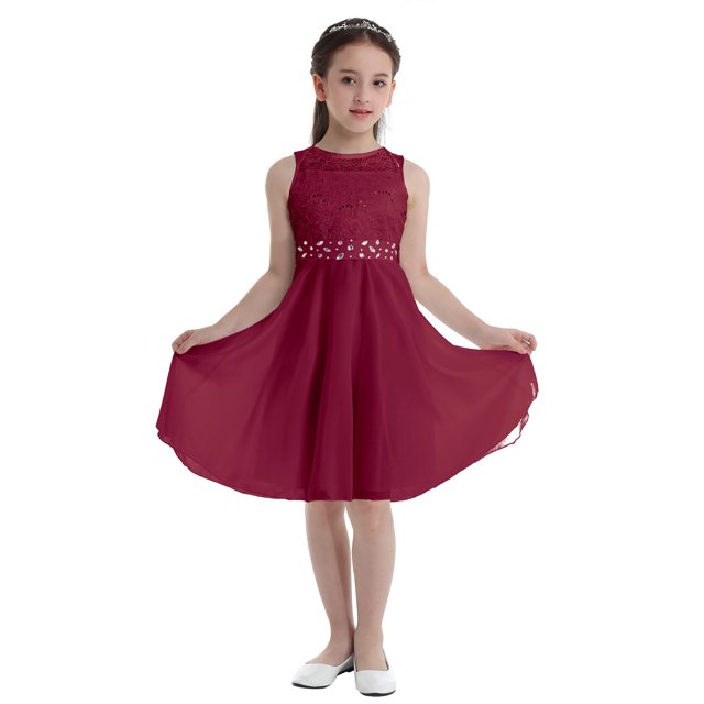 YONGHS Robe en Mousseline de Soie à Fleurs en Dentelle pour Grandes Filles, Banquet Formel, Concours, Mariage, Fête, Robe de Bal Rouge 8