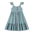 thumbnail image 5 of Robe Fille Petite Fille Été Sans Manches Robe Décontractée Enfants Tout-Petit Boutonnée Mode Robe Soleil à Volants Robe Tout-Petit Bleu 4 Ans-5 Ans, 5 of 5