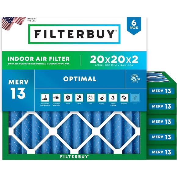 Filterbuy 20x20x2 Air Filter MERV 13 Health Defense, HVAC AC Furnace Air Filters Replacement (6-Pack)