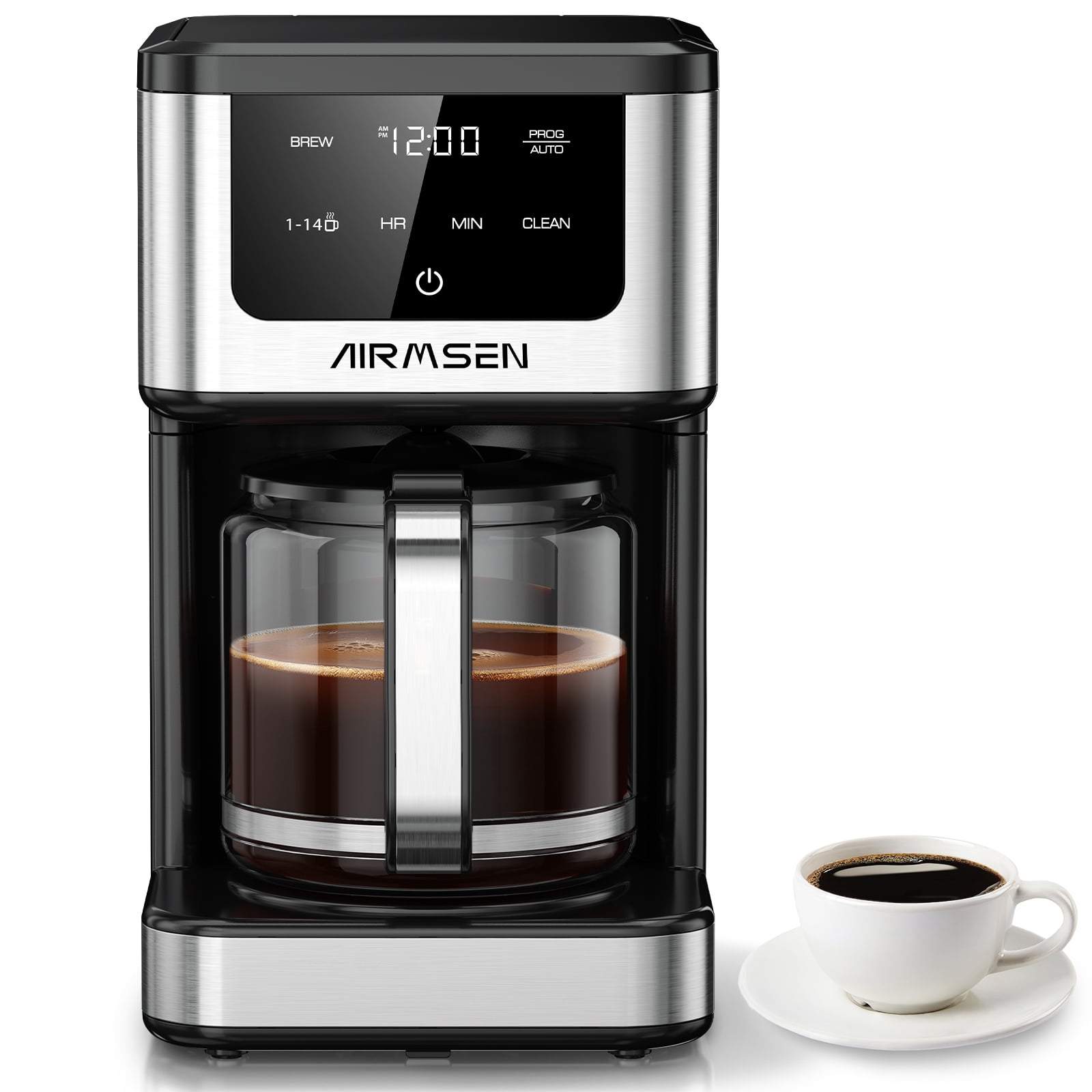 AIRMSEN 14-Cup Coffee Maker with Adjustable Brew Sizes, Programmable Coffee Machine with 71oz Glass Carafe, Drip Coffee Pot, 2-Hour Keep Warm, Auto-off