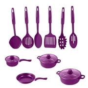 Bwiyojiz Kitchen Utensils Thirteen Piece Cookware Set Soup Pot Milk Pan Frying Non-Stick Spatula Maifan Stoneware Multi-Piece, Gifts for Her, Purple