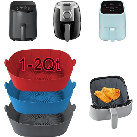 SIUDANGKA Air Fryer Silicone Liners for 1-2 Qt Air Fryers, 3 Pack Square Non-Stick Reusable Small Airfryer Liner Silicone Pot Basket Bowl Tray Air Fryer Accessories for COSORI, Ninja, CHEFMAN