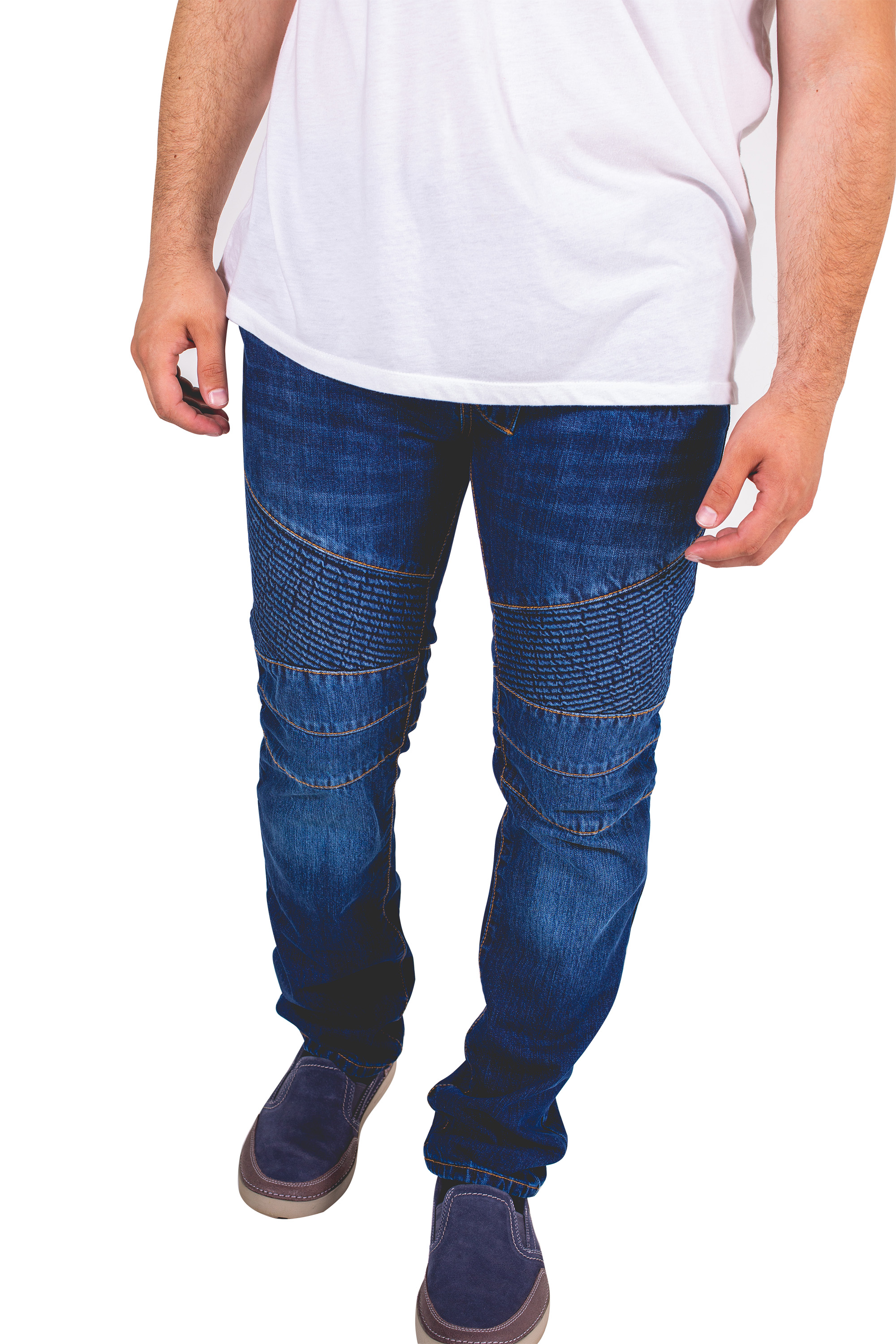 Mens Skinny Destroyed Biker Slim Fit Straight Fashion Stretch Biker Zipper Jeans