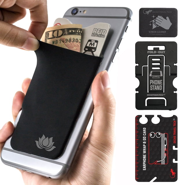 Gecko Travel Tech Phone Wallet - Stick On Card Holder Wallet for Cell Phones - Adhesive Card Pocket - LOTUS