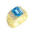 thumbnail image 3 of RYLOS Men's Rings 14K Yellow Gold Designer Style 10X8MM Emerald Cut Shape Gemstone &  Diamonds Blue Topaz December Birthstone Rings For Men Size 8, 3 of 7