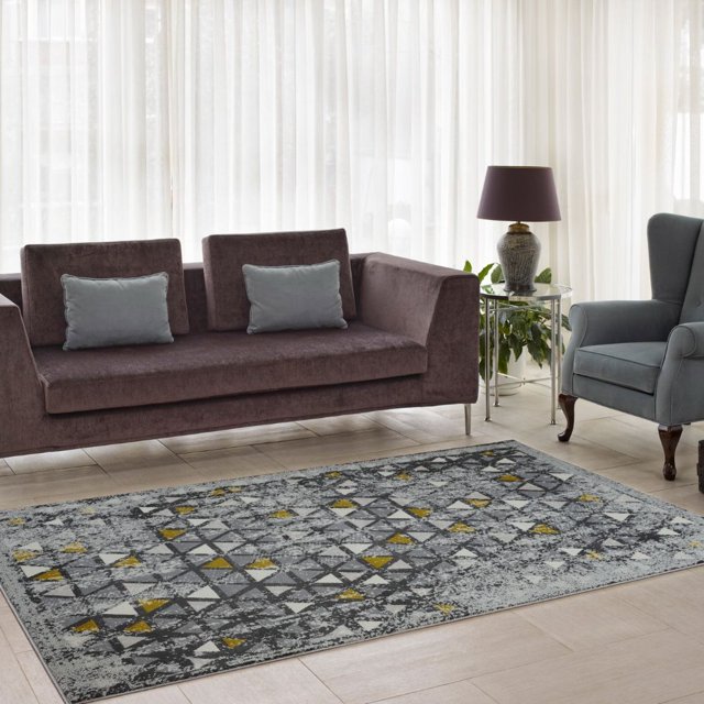 Ladole Rugs Diamond Elegant Area Rug Carpet in Silver Grey Yellow, (3'11" x 5'7", 120cm x 170cm)