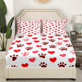 thumbnail image 3 of Ensemble de Draps Empreintes Rouges Grand Lit Empreinte de Patte de Chien, Love Heart Puppy Draps pour Enfants Garçons Filles Ados Dessin Animé Animal de Compagnie Drap Plat Drap-Housse, 3 of 6