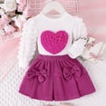 thumbnail image 4 of Sunnyoo Girls Outfits Heart Print Long Sleeve Pullover Top & Pleated Two Piece Set, 4 of 8