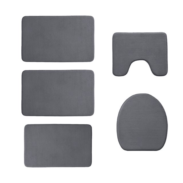 zanvin Bath Rugs for Bathroom, Memory Foam Bath Mat 5 Set Bathroom Rugs for 5 Pcs Toilet Mats Universal Soft Comfortable Water Absorption Non-Slip Thick Machine Washable Easy Dry Dark Color