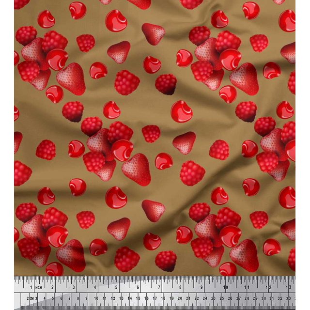 Soimoi Cotton Voile Fabric Raspberry,Strawberry & Cherry Fruits Print Fabric by The Yard 42 Inch Wide