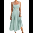 thumbnail image 1 of Womens Tie Front Button Down A-Line Dresses Summer Spaghetti Strap Midi Dress Floral Prints Green S, 1 of 6