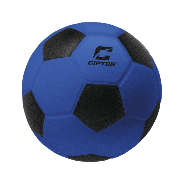 Cipton Silent Soccer ball - Blue - Official Size centered front view of a blue foam training soccer ball with textured panels on a plain background; ultra-soft, lightweight foam designed for quiet indoor practice and ball control, ideal for dribbling and passing drills and often used for apartment or late-night training.