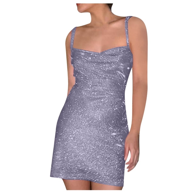 Mefallenssiah Femme Printemps et Summe Progressive Robe à Paillettes avec Bretelles Jupe Courte et Jupe