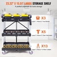 thumbnail image 4 of VEVOR Foldable Utility Service Cart, 3 Shelf 165LBS Heavy Duty Plastic Rolling Cart with Lockable Wheels, Ergonomic Handle, Portable Garage Tool Cart for Warehouse/Office/Home(25.62"x15.43"x32.76"), 4 of 9