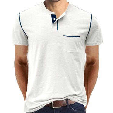 EGNMCR T-shirts pour Hommes Hommes Manches Courtes Décontracté Mode Col Rond Chandail Boutons T-Shirt Blouse